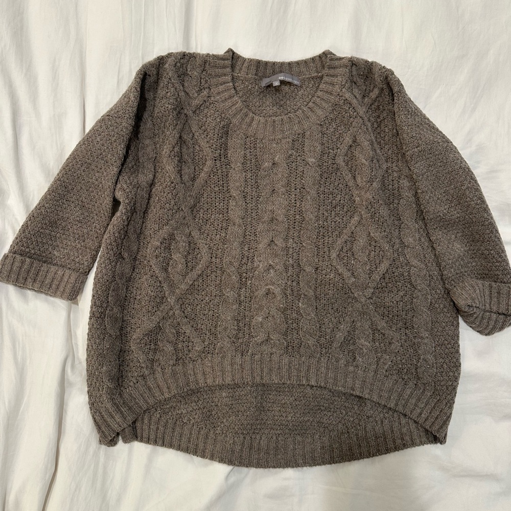 360 Sweater Taupe Cable Knit Crew Neck